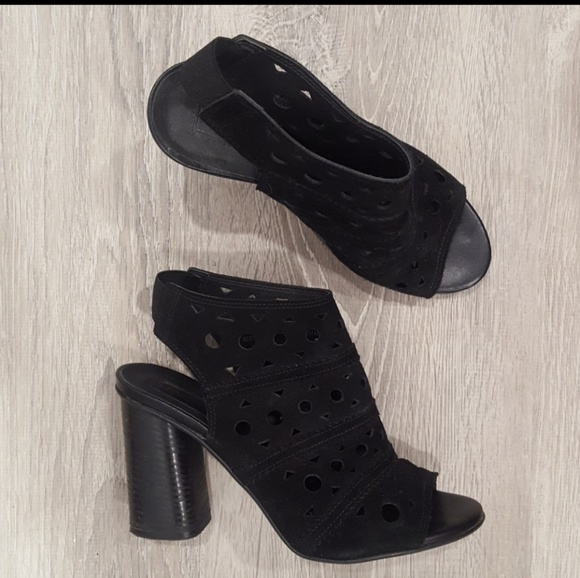 Topshop Shoes - TOPSHOP Caged Black Suede Block Heel PeepToe Shoes